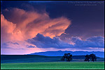 Photo: Red sunset sky thunderstorm storm cloud cumulonimbus stratus clouds over green lush farm pasture field Tassajara California