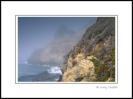 Steep rugged rocky slopes in fog, along the Big Sur Coast, Monterey County, California10