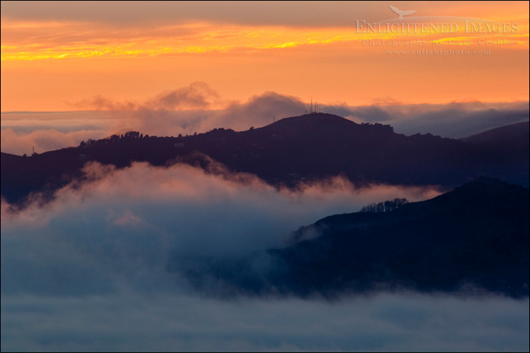 Photo: Fog at sunset over San Francisco Bay seen from Tilden Regional Park, Berkeley Hills, California