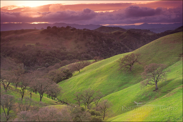 Photo: Stormy sunset over green hills, Mount Diablo State Park, Contra Costa County, California