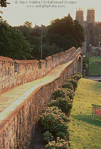 Sunrise light on old Roman Wall in York, England