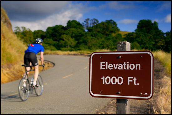 Picture: 2,814 more feet to go, bicylist biking up Mt. Diablo, California