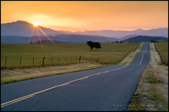 Picture: Sunrise over country road, Santa Ynez Valley, California