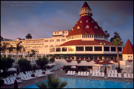 Picture: Sunset light on the Hotel del Coronado, San Diego, California
