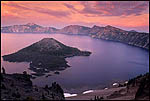 Photo: Clouds at sunset over Wizard Island and Crater Lake, Crater Lake National Park, Oregon