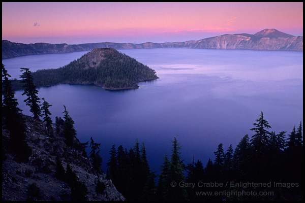 Photo: Twilight over Wizard Island and Crater Lake, Crater Lake National Park, Oregon