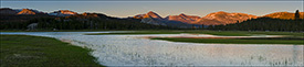 Picture: Sunset light on mountains above a flooded Tuolumne Meadows, Yosemite National Park, California