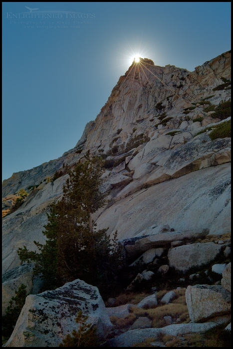 Photo: Sunlight through rock spire below Vogelsang Peak, Yosemite National Park, California