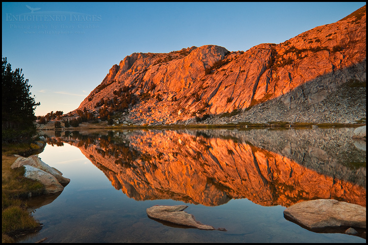 Picture: Sunset light on Fletcher Peak from Vogelsang Lake, Yosemite National Park, California