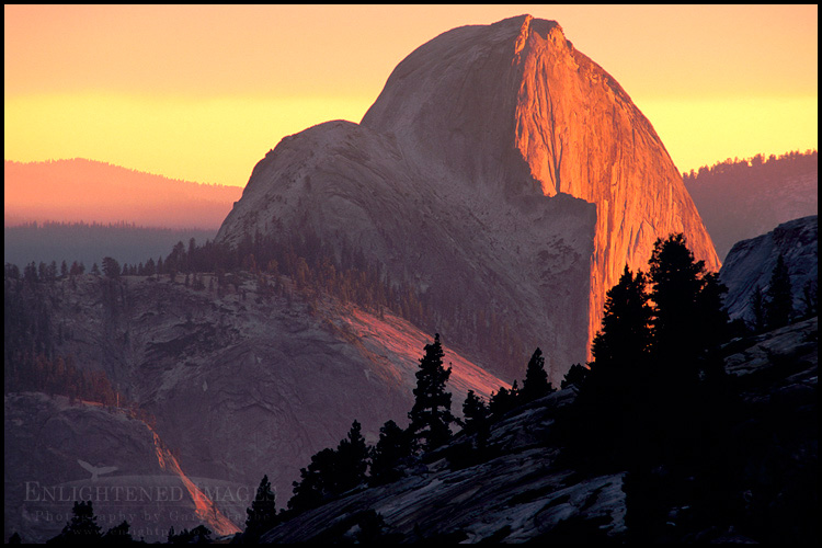 Picture: Sunset light on the face of Half Dome from Olmsted Point, Yosemite National Park, California