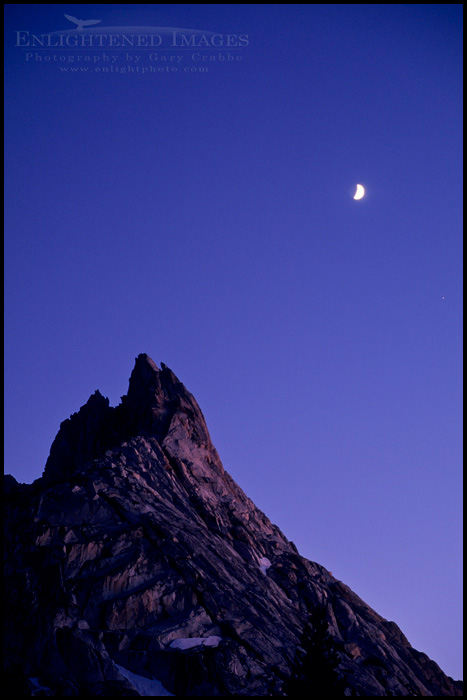 Photo: Moon in evening light over Ragged Peak, Yosemite National Park, California