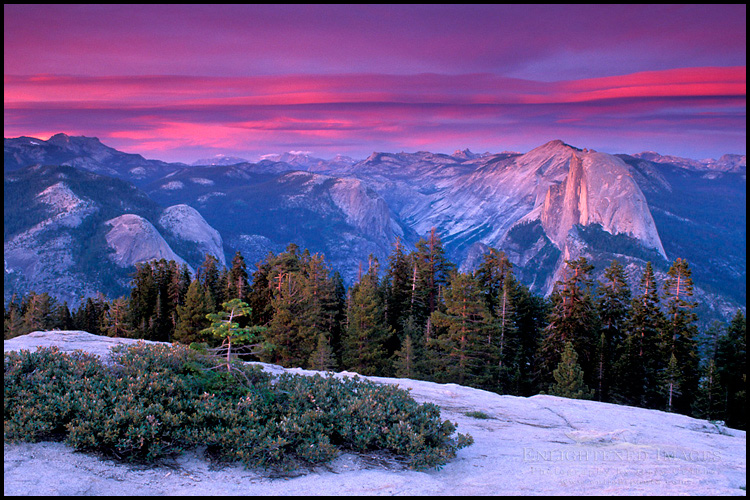 Photo: Alpenglow on clouds at sunset above Half Dome and Tenaya Canyon, Yosemite National Park, California