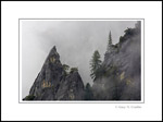 Picture: Jagged granite cliffs and trees in misty clouds, Yosemite National Park, California