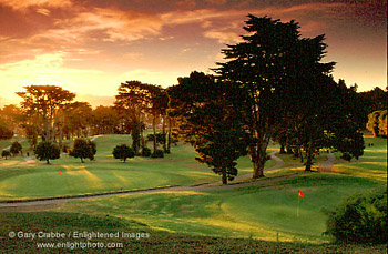 Sunrise over Lincoln Park Golf Course, San Francisco, California