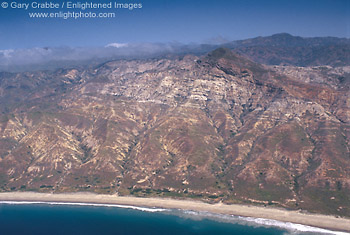 Photo: Aerial over the rugged coastline of Santa Cruz Island, Channel Islands, Southern California Coast