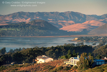 Overlooking Morro Bay and coastal hills at sunset, Central Coast, California; Stock Photo photography picture image photograph fine art decor print wall mural gallery