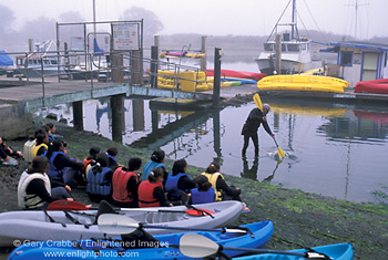 Group of young kids get class in kayaking lessons, Morro Bay, Central Coast, California; Stock Photo photography picture image photograph fine art decor print wall mural gallery