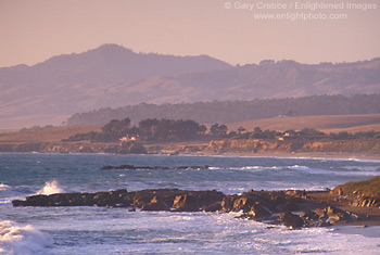 Overlooking the coastal hills and coastline between Cambria and San Simeon, California; Stock Photo photography picture image photograph fine art decor print wall mural gallery