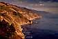 Sunset light on the coastal cliffs of the Pacific Ocean, Big Sur Coast, California