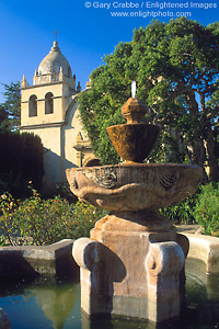 Garden and fountain of the Carmel Mission, Monterey County, California