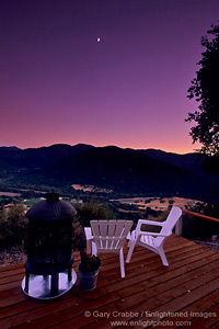 Evening over vineyards from patio deck, Galante Vineyards, above Carmel Valley, Monterey County, California