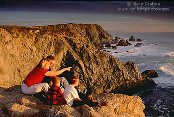 Family watching for whales from Bodega Head, Sonoma Coast, California