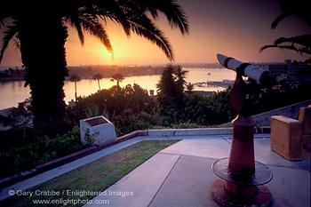 Telescope at sunset from Inspiration Point overlook, Corona del Mar, Newport Beach, California