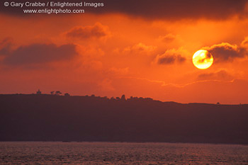 Sunset and over Point Loma and Lighthouse, across San Diego Bay, from Coronado Island, San Diego, California