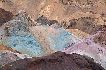 Colored rocks and minerals on eroded hillside at Artists Palette, Black Mountains, Death Valley National Park, California; Stock Photo image picture photo Phograph art decor print wall mural gallery