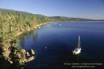 Lone sailboat at Rubicon Bay, D.L. Bliss State Park, Lake tahoe, California