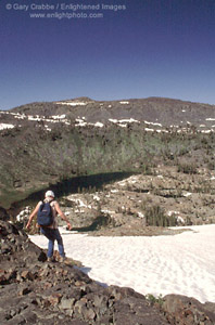 Day hiking above Half Moon Lake, Desolation Wilderness, near Lake Tahoe, California