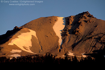 Sunrise light on the summit of Mount Lassen volcano, Lassen Volcanic National Park, California; Stock Photo photography picture image photograph fine art decor print wall mural gallery