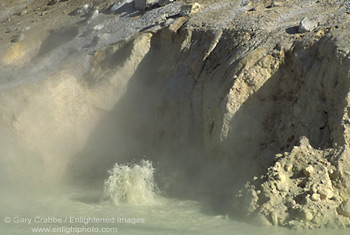 Geothermal activity in boiling mudpot pool at Bumpass Hell, Lassen Volcanic National Park, California; Stock Photo photography picture image photograph fine art decor print wall mural gallery