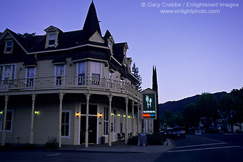 Evening light over the Hopland Inn, Hopland, Mendocino County, California