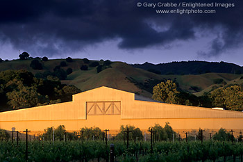 Sunset light on winery, Fetzer Vineyards, East Side Road, near Hopland, Mendocino County, California