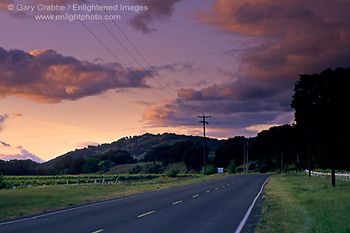 Sunset light over East Side Road, near Hopland, Mendocino County, California