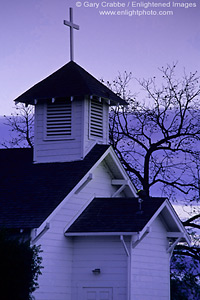 Predawn light on small rural church, Oakville, Napa Valley, California