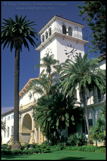 Photo: Mediterranean style architecture detail on exterior facade of the Santa Barbara County Courthouse, California