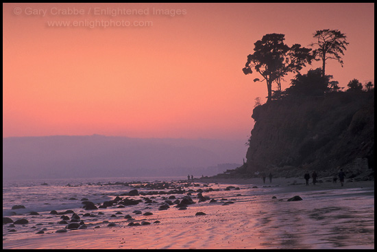 Photo: People walking on sand at Butterfly Beach at sunset, Santa Barbara, California