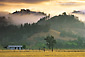 Sunrise and fog over hills along Knights Valley, Sonoma County, California