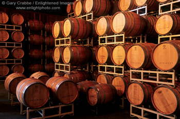 Oak Wine Barrels at Lambert Ridge Winery, Dry Creek Region, Sonoma County, California