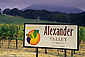 Sign welcomes tourists to the Alexander Valley, Somoma County Wine Growing Region, California