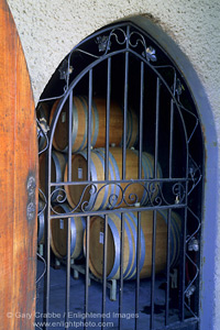 Wine cave door and gate, Schug Carneros Estate Winery, Sonoma County, California