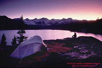 Evening camp at Waugh Lake, below the Lyell Crest, Ansel Adams Wilderness, Eastern Sierra, California
