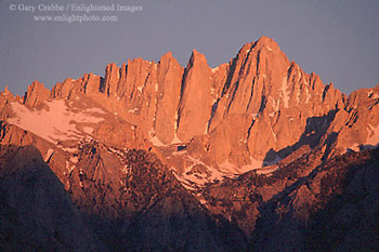 Alpenglow at sunrise on Mount Whitney, Eastern Sierra, California