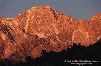Winter sunrise light on the peaks of the Eastern Sierra, near Mount Whitney, California