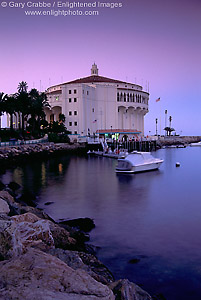 Picture: Evening light over the Casino Building and Avalon Harbor, Catalina Island, California