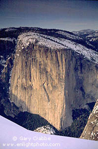 Winter sunset on El Capitan, from high above Yosemite Valley, Yosemite National Park, California