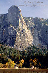 Teepees in Fall below Sentinel Rock, Yosemite National Park, California