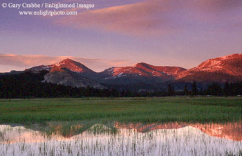 Sunset on Mount Dana and Gibbs over Tuolumne Meadows, Yosemite National Park, California